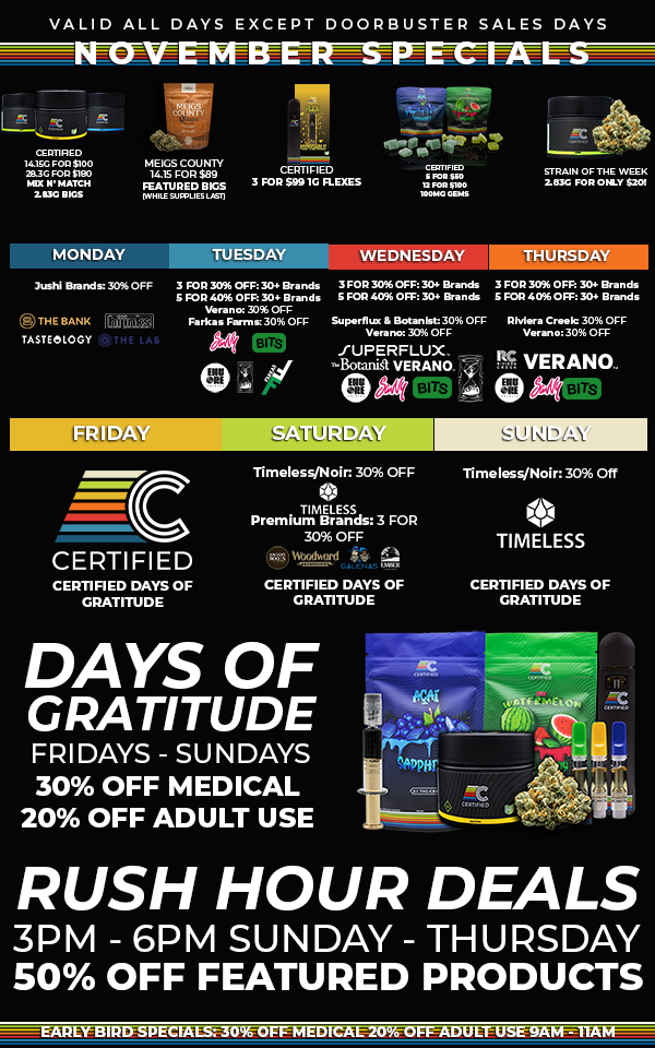 CERTIFIED Dispensary Deals for November 2025